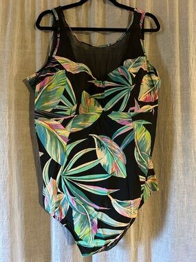 torrid Black Swimsuit with Colorful Palm Leaf Print